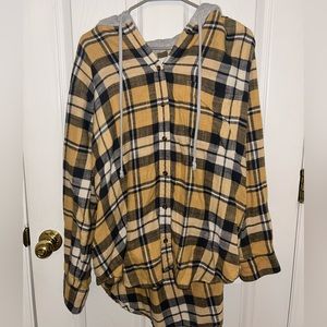 American Eagle Oversized Plaid Button-Up Hooded Flannel